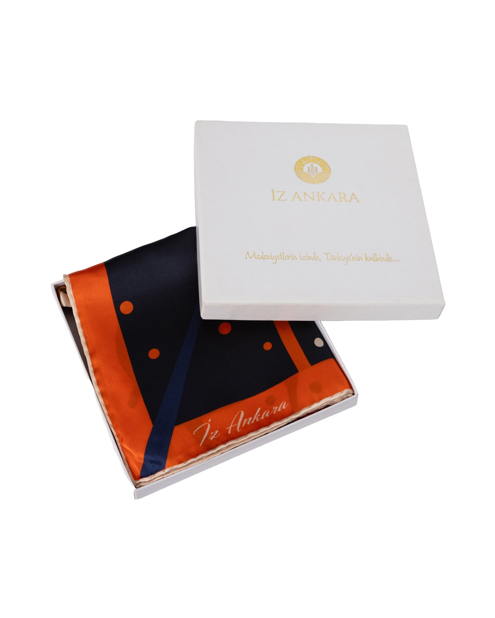 Ankara Goat Pattern Silk Scarf | Orange - Navy - izankara